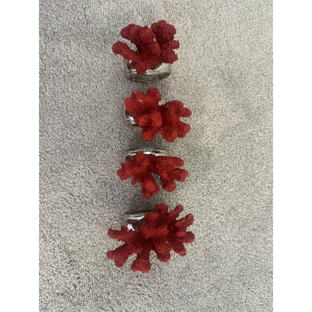 Hans Turnwald Set 4 red coral and Silver Napkin Rings